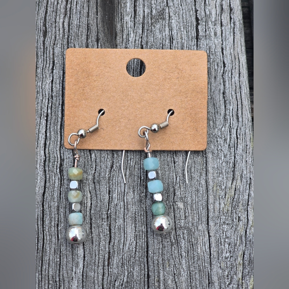 Amazonite Cubes And Hematite Earrings